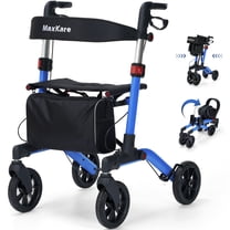 MaxKare Rollator Walker with 8” All Terrain Wheels, 8 Level Adjustable Handle, Foldable Walkers for Seniors with Seat & Backrest, 300lbs, Blue