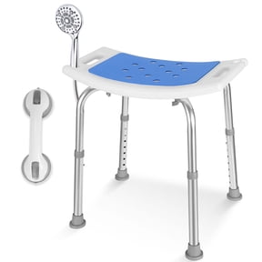 MaxKare Shower Chair with Grab Bar & Padded, 8 Adjustable Height, 300LBS Max Weight, Tool-Free Assembly, for Seniors, Handicap, Disabled