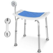 MaxKare Shower Chair with Grab Bar & Padded, 8 Adjustable Height, 300LBS Max Weight, Tool-Free Assembly, for Seniors, Handicap, Disabled