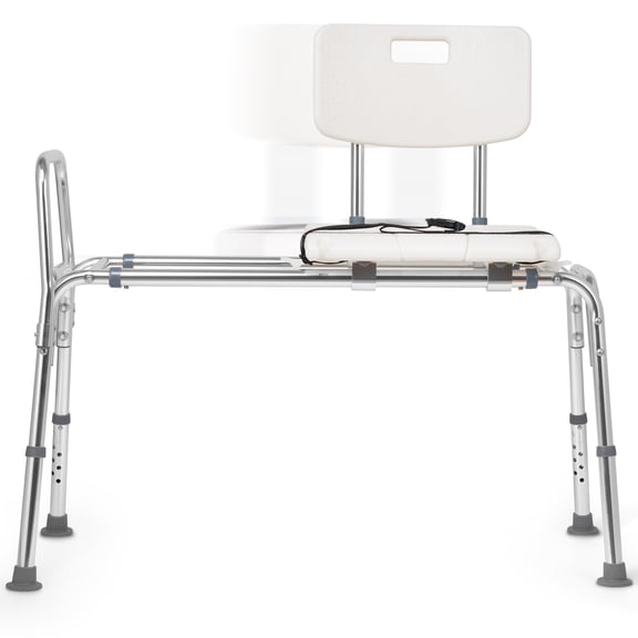 MaxKare Sliding Transfer Bench for Bathtub, 9-Level Height Adjustable Shower Chair, Non-Slip Bath Seat with Safety Belt & Cutout, 300 Lbs Weight Capacity for Elderly Disabled