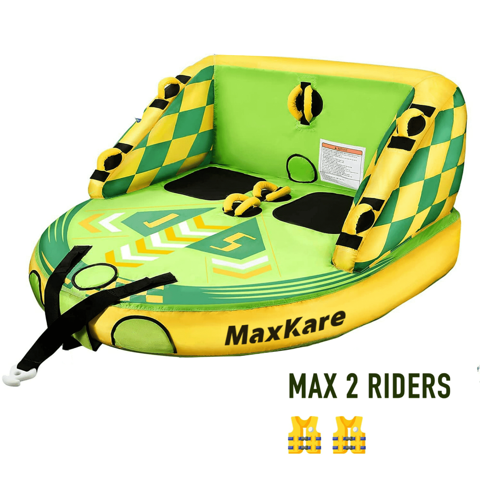 MaxKare Towable Tube for Boating 2 Rider Waterskiing Towables for Youth & Adult Have Fun Outdoor, Green