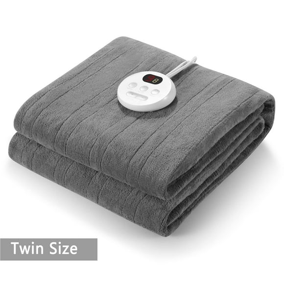 Entil Twin Size Heated Mattress Pad with 10 Heating Levels & 10 Timer Shutdown, Digital Screen Display, Coral Fleece Fabric, 39" x 75", Gray