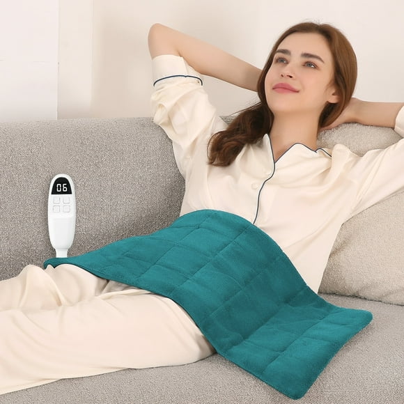 MaxKare Weighted Heating Pad for Back Stress & Cramps Relief, 6 Heating Levels & 3 Time Settings 12"24" - Light Blue