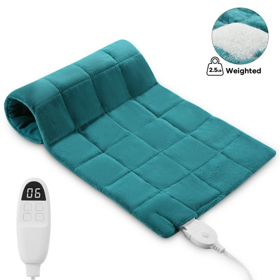 MaxKare Weighted Heating Pad for Back Stress & Cramps Relief, 6 Heating Levels & 3 Time Settings 12"24" - Light Blue