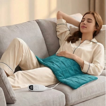 MaxKare Weighted Heating Pad for Back Stress & Cramps Relief, 6 Heating Levels & 3 Time Settings 12"×24" - Light Blue