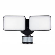 MaxLite 2 Head Motion Sensor Dual Head Outdoor LED Flood Light, Dusk to Dawn, Weather Resistant, Hardwired, Waterproof, for Garage, Driveway, Black