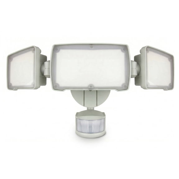 MaxLite 3 Head Motion Sensor Dual Head Outdoor LED Flood Light, Waterproof, Dusk to Dawn, Weather Resistant, Hardwired, for Garage, Driveway, White