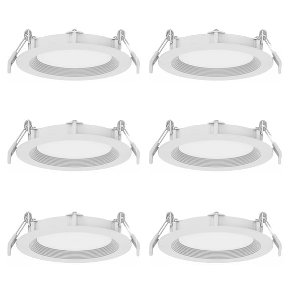 MaxLite 6 Pack Canless Slim Baffle Round LED Recessed Wafer Downlight, 13W 120V, Slim Profile, 6 Inch 13W 2700K-5000K, Dimmable, Selectable CCT