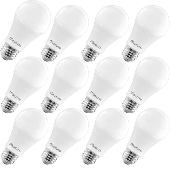 MaxLite A19 LED Bulb, Enclosed Fixture Rated, 100W Equivalent, 1600 Lumens, Dimmable, E26 Medium Base, 2700K Soft White, 12-Pack