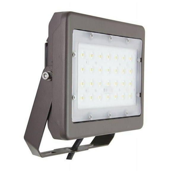 MaxLite Outdoor LED Flood Light, 50W 120-277V, 50W 5000K, Slim Profile, Yoke Mount, Weather Resistant, Wide Beam, for Garage, Shed, Patio, Bronze