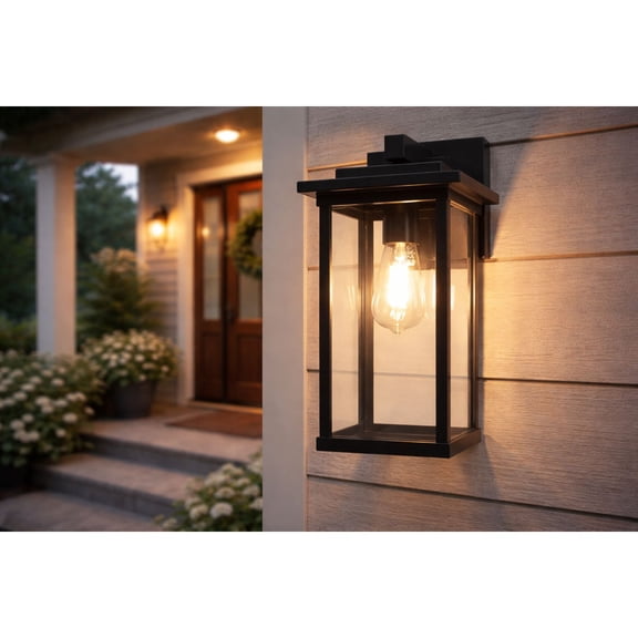 MaxLite Outdoor Wall Light, Full Box Style, Black Finish, E26 Base Socket, Hardwired, Exterior Wall Lantern For Front Door, Patio And Porch