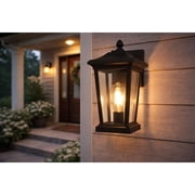 MaxLite Outdoor Wall Light, Full Coach Style, Black Finish, E26 Base Socket, Hardwired, Exterior Wall Lantern For Front Door, Patio And Porch Bulb Not Included