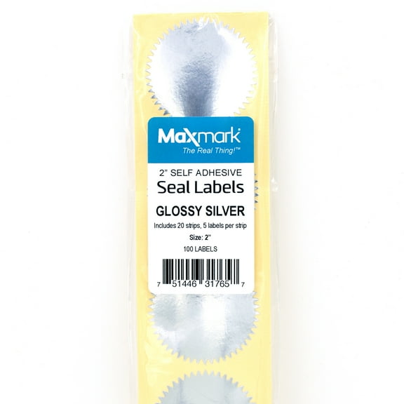 MaxMark 2" Self Adhesive Glossy Silver Seal Labels for Certificates, Notary Embossing Seals - 100 Count