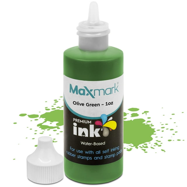 MaxMark Premium Refill Ink for self Inking Stamps and Stamp Pads, Olive