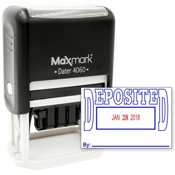 MaxMark Large Date Stamp with DEPOSITED Self Inking Date Stamp, Large Size - 2 COLOR BLUE/RED ink