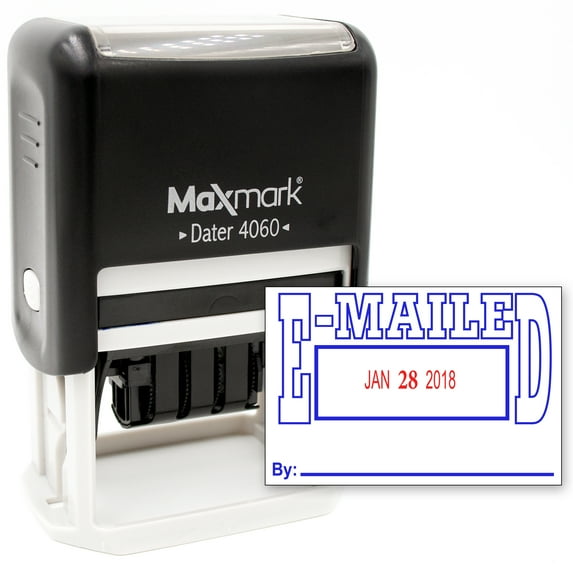 MaxMark Large Date Stamp with E-MAILED Self Inking Date Stamp, Large Size - 2 COLOR BLUE/RED ink