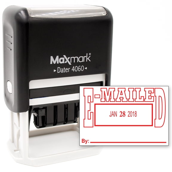 MaxMark Large Date Stamp with E-MAILED Self Inking Date Stamp, Large Size - RED ink