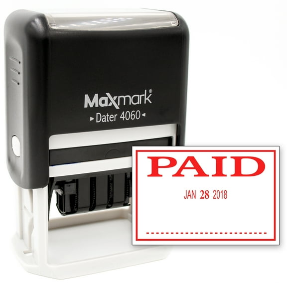 MaxMark Large Date Stamp with PAID Self Inking Date Stamp, Large Size - RED ink