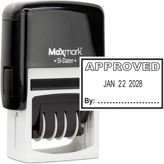 MaxMark Office Date Stamp with APPROVED Self Inking Date Stamp - BLACK ink