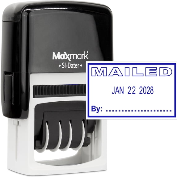 MaxMark Office Date Stamp with MAILED Self Inking Date Stamp - BLUE ink