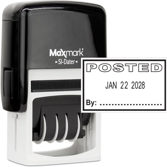MaxMark Office Date Stamp with POSTED Self Inking Date Stamp - BLACK ink