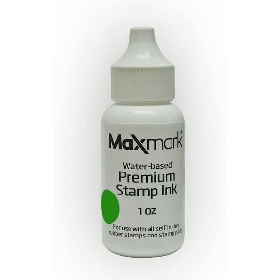 MaxMark Premium Refill Ink for self Inking Stamps and Stamp Pads, Green Color - 1 oz.