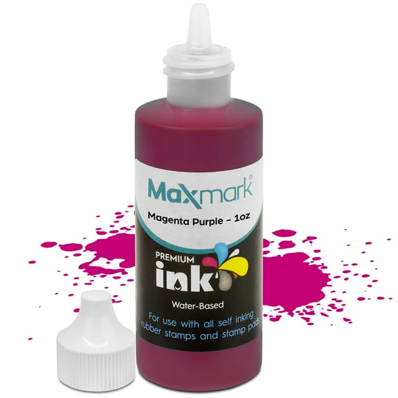 MaxMark Premium Refill Ink for self Inking Stamps and Stamp Pads, Magenta Purple Color - 1 oz.
