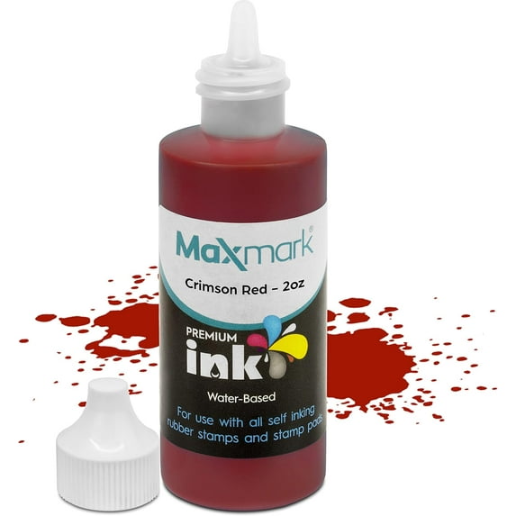 MaxMark Premium Refill Ink for self inking stamps and stamp pads, Crimson Red Color - 2 oz.