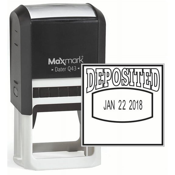 MaxMark Q43 (Large Size) Date Stamp with "DEPOSITED" Self Inking Stamp - Black Ink