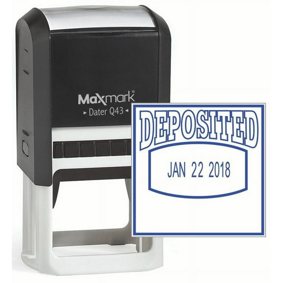 MaxMark Q43 (Large Size) Date Stamp with "DEPOSITED" Self Inking Stamp - Blue Ink