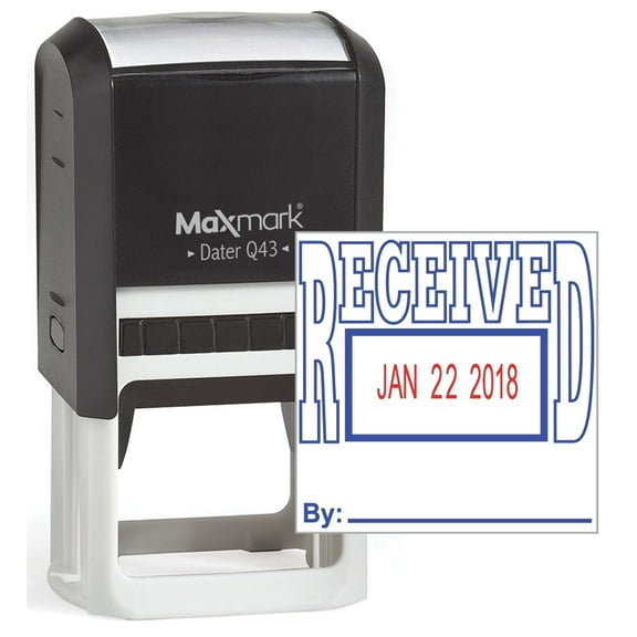 MaxMark Q43 (Large Size) Date Stamp with "EMAILED" Self Inking Stamp - 2 Color Blue/Red Ink