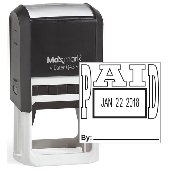 MaxMark Q43 (Large Size) Date Stamp with "PAID" Self Inking Stamp - Black Ink