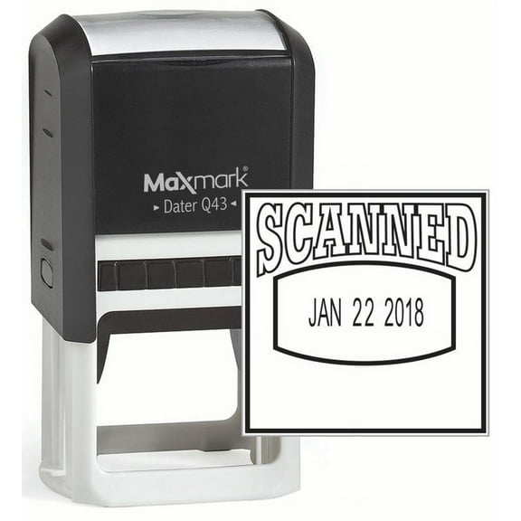 MaxMark Q43 (Large Size) Date Stamp with "SCANNED" Self Inking Stamp - Black Ink