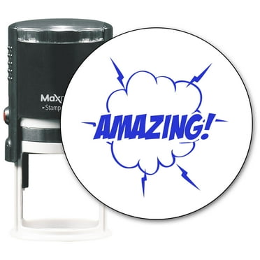 MaxMark Round Teacher Self Inking Stamp - AMAZING! - Jumbo Series, Style TS306 with Blue Ink