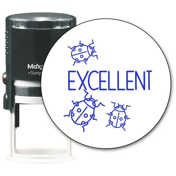 MaxMark Round Teacher Self Inking Stamp - EXCELLENT - Jumbo Series, Style TS317 with Blue Ink