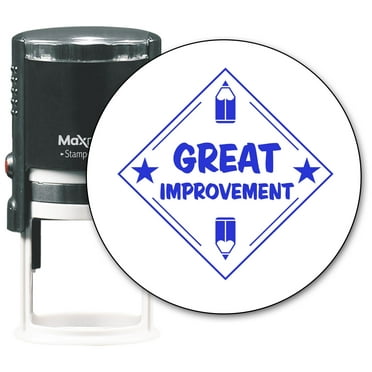 MaxMark Round Teacher Self Inking Stamp - GREAT IMPROVEMENT - Jumbo Series, Style TS311 with Blue Ink