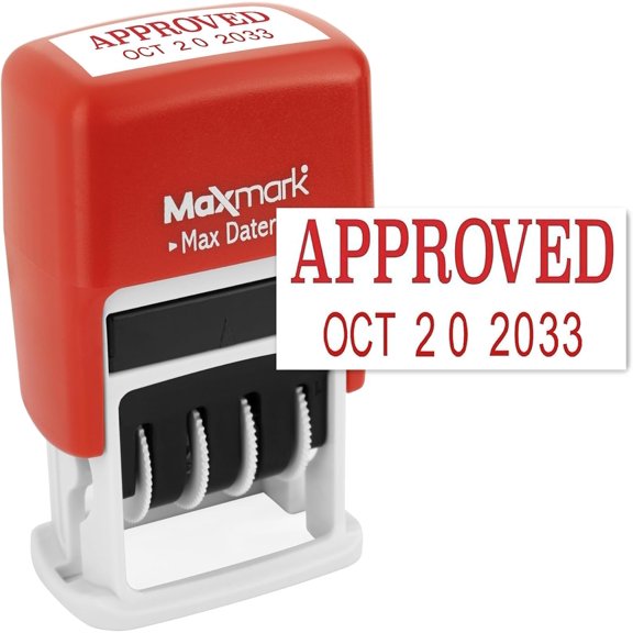 MaxMark Self-Inking Rubber Date Office Stamp with APPROVED Phrase & Date - RED INK (Max Dater II)