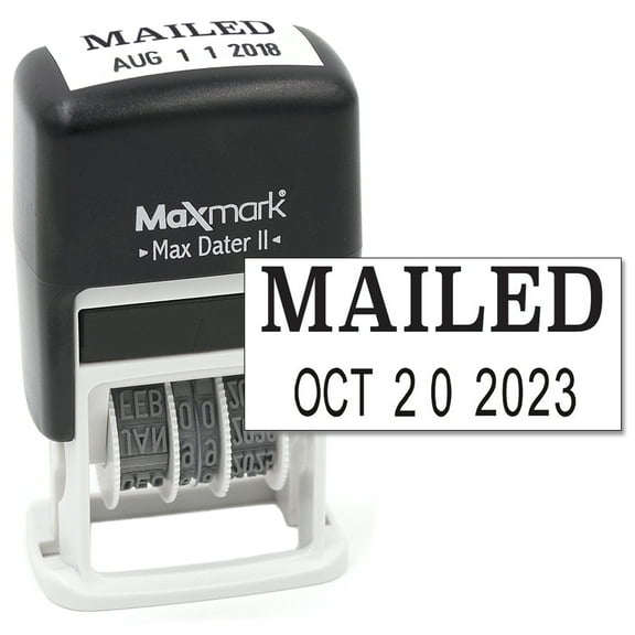 MaxMark Self-Inking Rubber Date Office Stamp with MAILED Phrase & Date - BLACK INK (Max Dater II)
