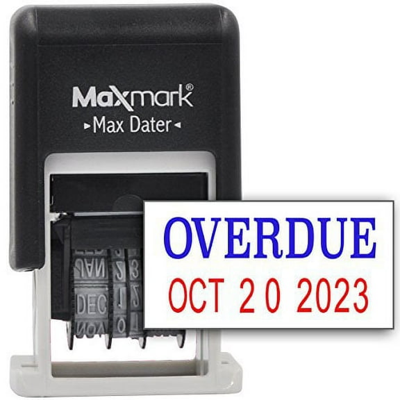 MaxMark Self-Inking Rubber Date Office Stamp with OVERDUE Phrase BLUE INK &amp; Date RED INK (Max Dater)