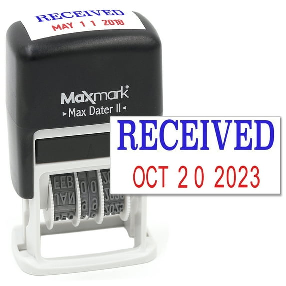 MaxMark Self-Inking Rubber Date Office Stamp with Received Phrase Blue Ink & Date RED Ink (Max Dater II), 12-Year Band