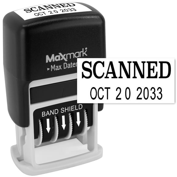 MaxMark Self-Inking Rubber Date Office Stamp with SCANNED Phrase & Date - BLACK INK (Max Dater II)