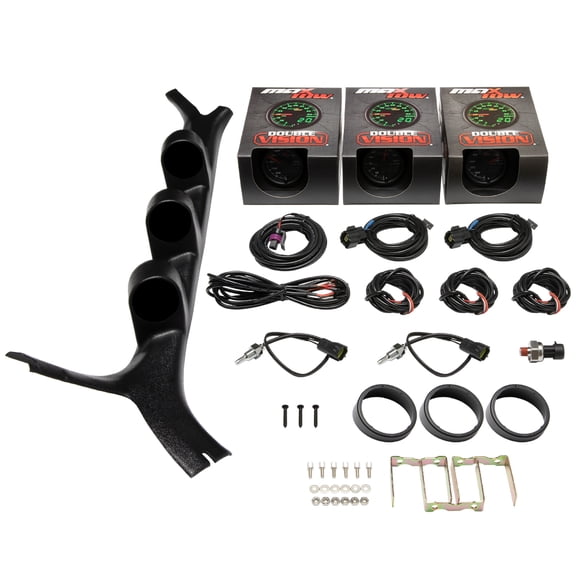MaxTow | 1973-1987 3rd Gen Chevrolet C10 Triple Gauge Pillar Pod with Black & Green Double Vision Series Oil Pressure Gauge, Water Temp Gauge & Trans Temp Gauge