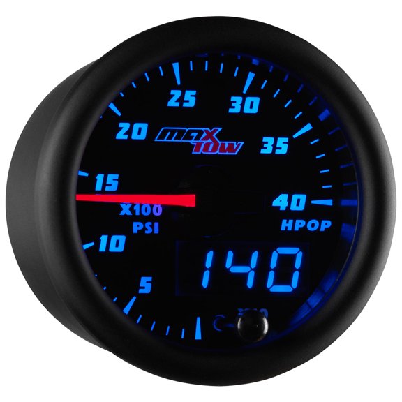 MaxTow | Black & Blue Double Vision Series High Pressure Oil Pressure HPOP Gauge for Ford 6.0 Powerstroke & 7.3 Powerstroke