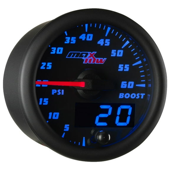 MaxTow | Black & Blue Double Vision Series 60 PSI Boost Gauge for Trucks