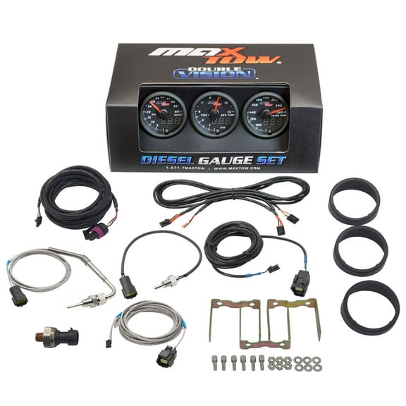 MaxTow | Black & Blue Double Vision Series 3 Gauge Diesel Truck Set with 60 PSI Boost, 1500F EGT Pyrometer & Trans Temp Gauges