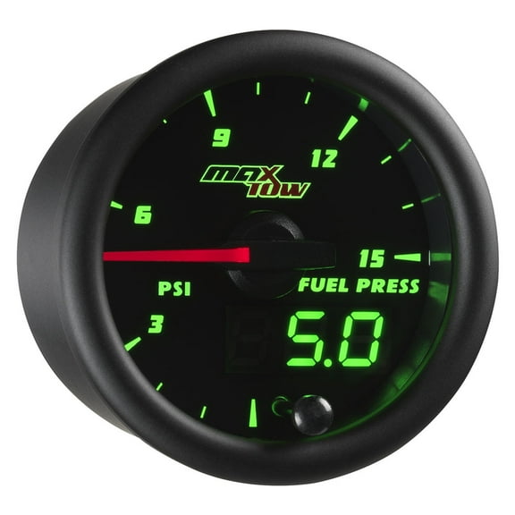 MaxTow | Black & Green Double Vision Series 15 PSI Fuel Pressure Gauge for Trucks