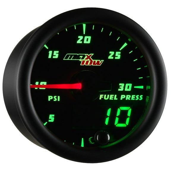 MaxTow | Black & Green Double Vision Series 30 PSI Fuel Pressure Gauge for Trucks