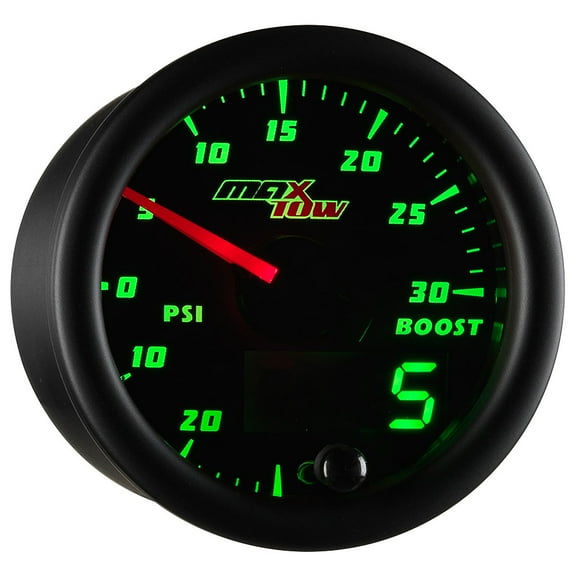 MaxTow | Black & Green Double Vision Series 30 PSI Boost Vacuum Gauge for Trucks