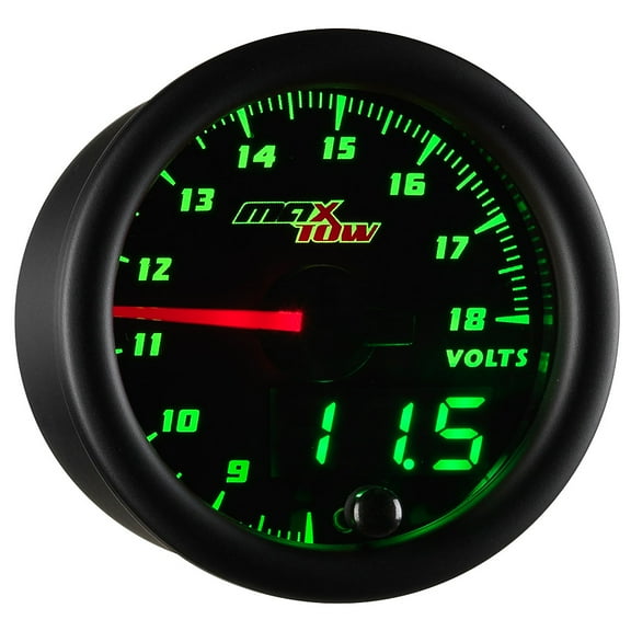 MaxTow | Black & Green Double Vision Series Volt Gauge for Trucks