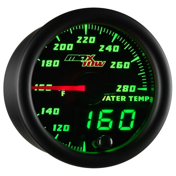 MaxTow | Black & Green Double Vision Series Water Temperature Gauge for Trucks
